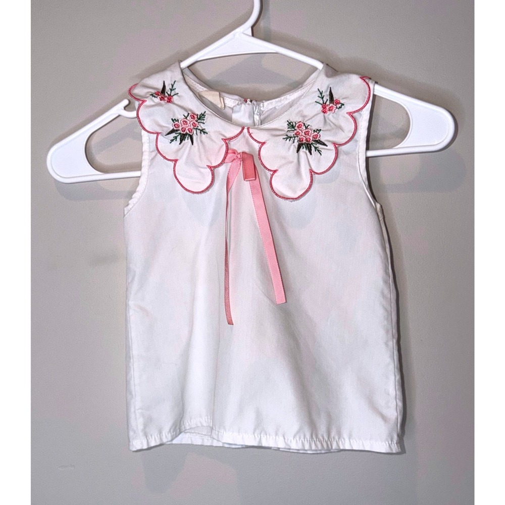 Vintage Mulberry Place Girls Embroidered Peter Pan Collar Blouse Size 7
